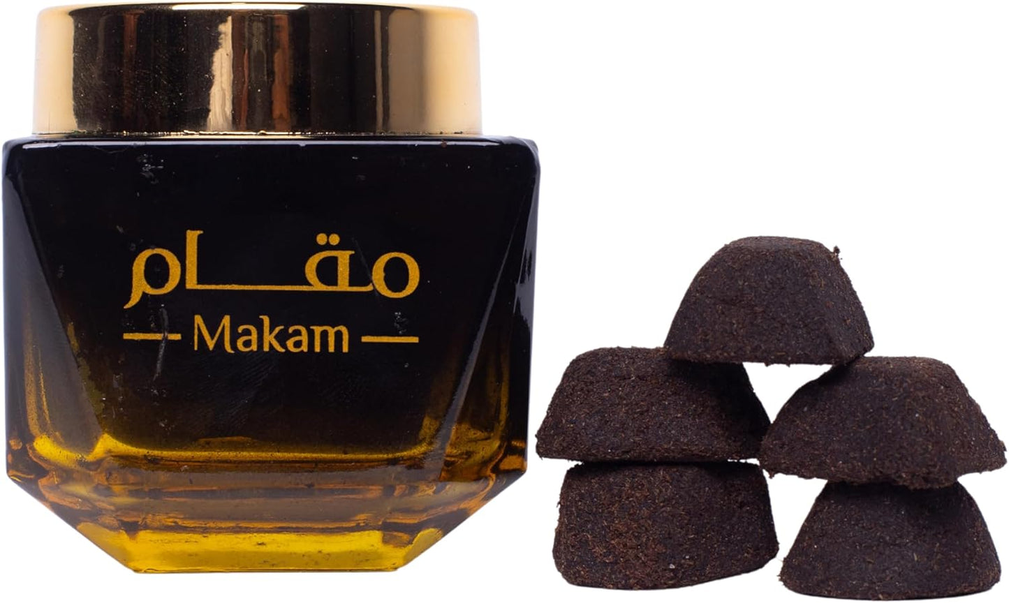 Campus for incense Maqam Premium Arabic Oud Al Haram Bakhoor - Small Round Cubes in Elegant Glass Box 250 Grams, 12+ Hours Fragrance